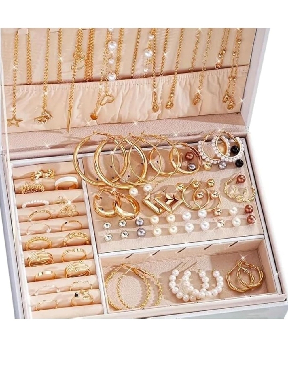 Gold and Pearl Women's Jewelry Set -  Collection 86pcs